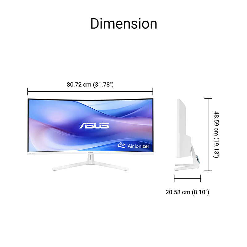 ASUS VU34WCIP-W Eye Care Monitor - 34 WQHD VA 100Hz PD65W Curved