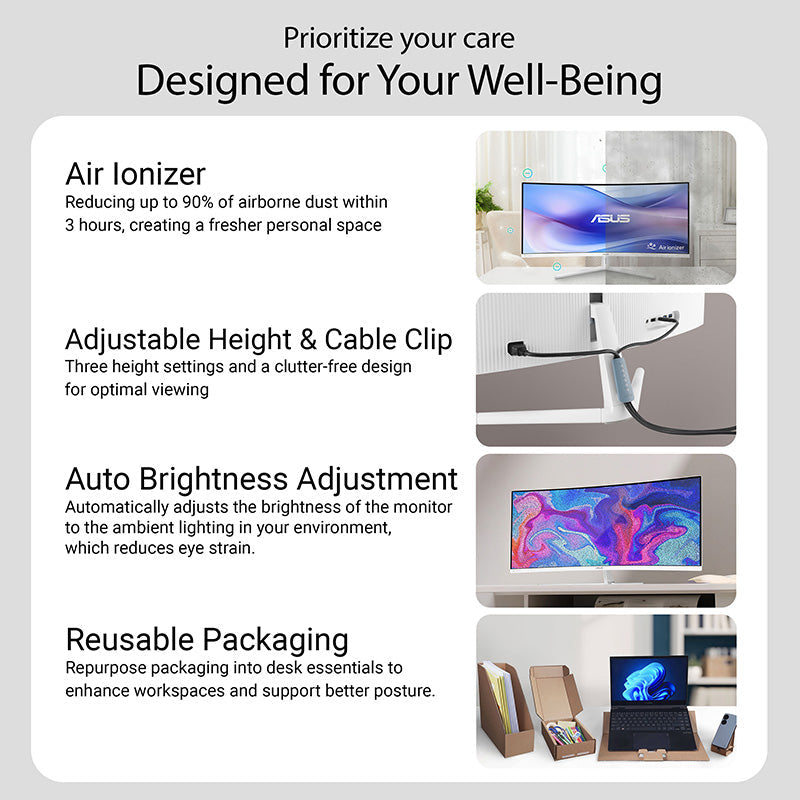 ASUS VU34WCIP-W Eye Care Monitor - 34 WQHD VA 100Hz PD65W Curved