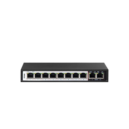D-Link DES-F1010P-E 250M 10-Port Fast Ethernet Switch with 8 PoE Ports and 2 Uplink Ports