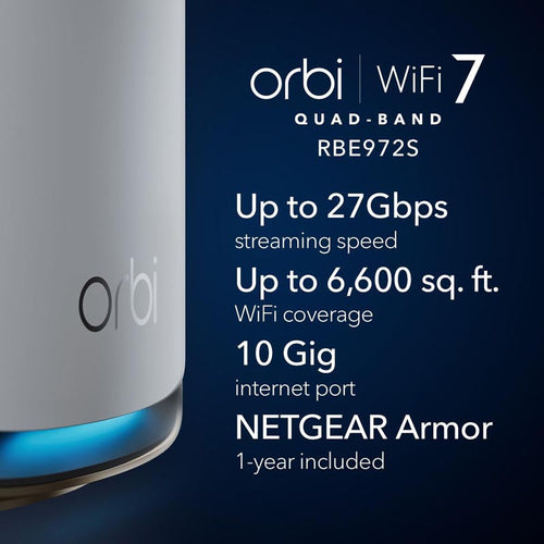 Netgear Orbi 970 Quad-Band WiFi 7 Mesh System - BE27000 27Gbps - 2-Pack - White (RBE972S)
