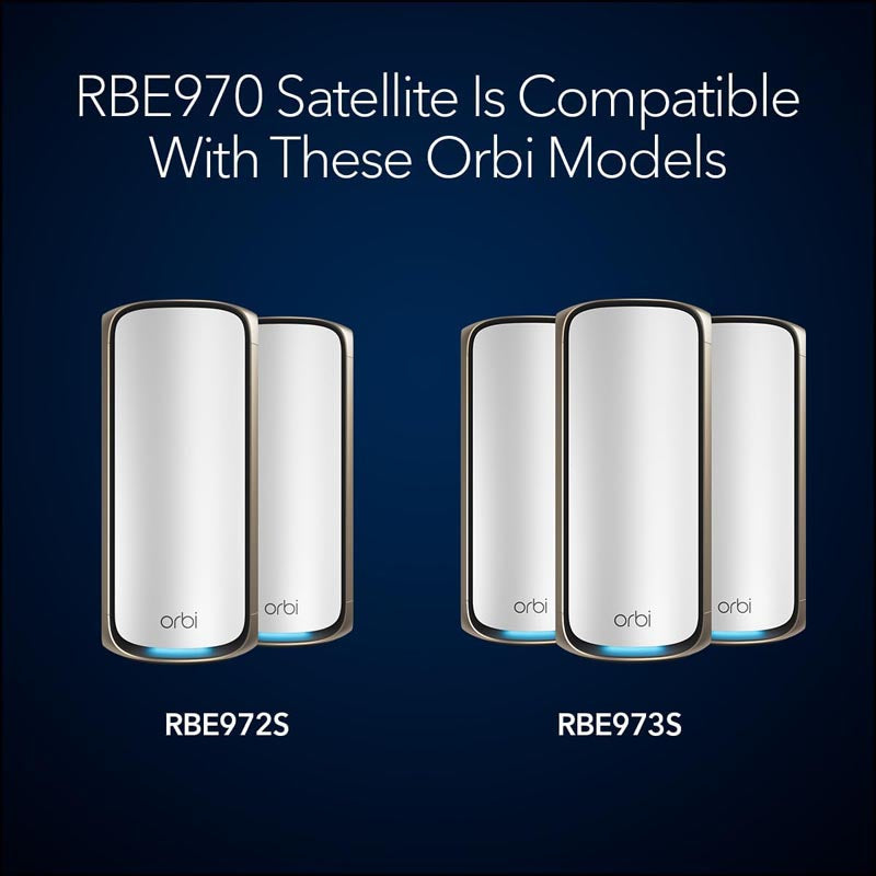 Netgear Orbi 970 Quad-Band WiFi 7 Mesh Add-on Satellite - BE27000 27Gbps - White (RBE970)