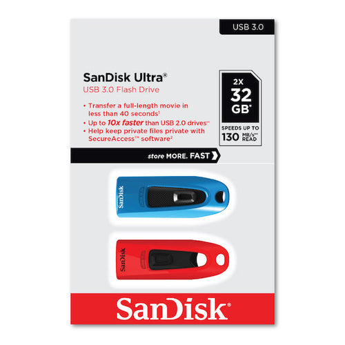 SanDisk Ultra Flash Drive 32GB Twin Pack (Blue & Red) USB 3.0 [SDCZ48-032G-G462]