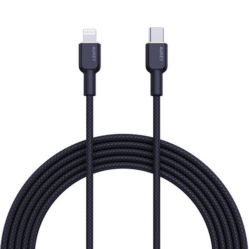 Aukey CB-KCL1-BLK 1M Nylon Braided USB C to Lightning Cable with Kevlar Core (Black)