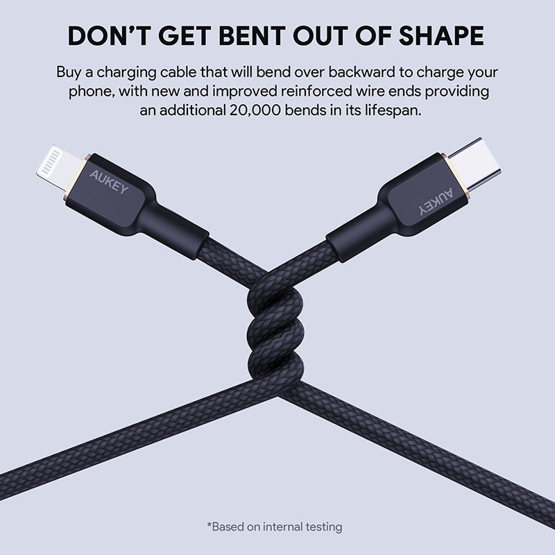 Aukey CB-KCL1-BLK 1M Nylon Braided USB C to Lightning Cable with Kevlar Core (Black)