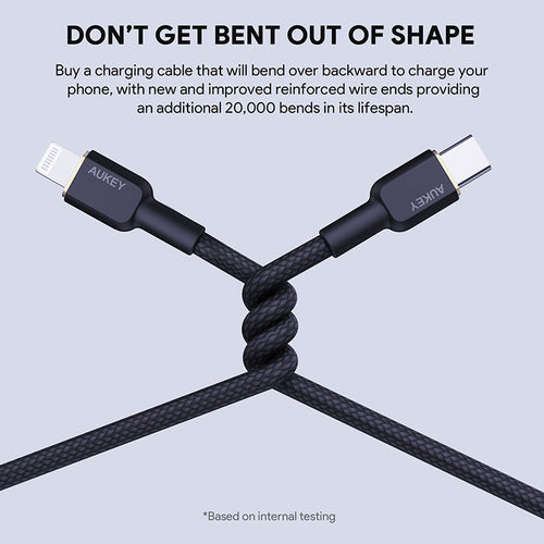 Aukey CB-KCL1-BLK 1M Nylon Braided USB C to Lightning Cable with Kevlar Core (Black)