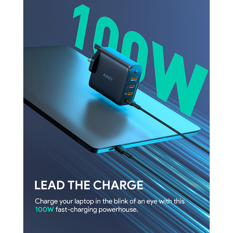 Aukey PA-B7S-BLK 4-Port 100W PD Wall Charger (Black)
