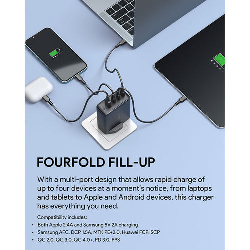 Aukey PA-B7S-BLK 4-Port 100W PD Wall Charger (Black)