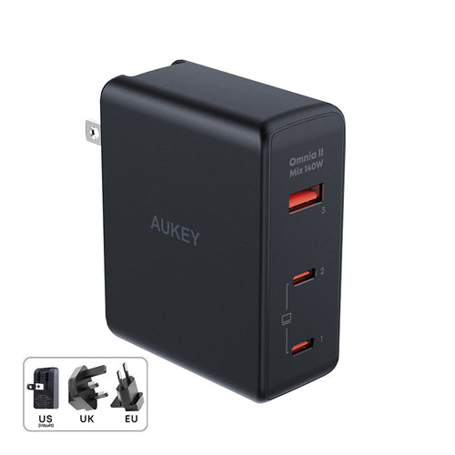 Aukey PA-B7O 140W Power Charger with European plug + British plug