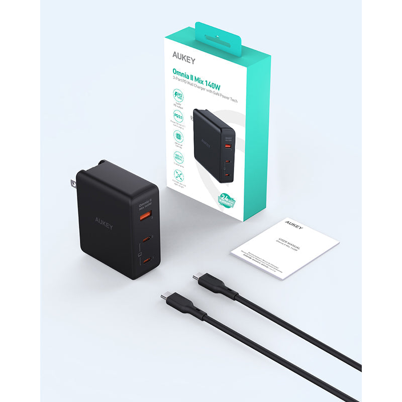 Aukey PA-B7O 140W Power Charger with European plug + British plug
