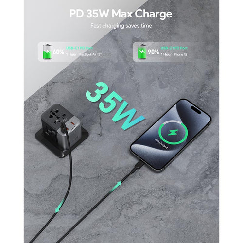 Aukey PA-TA07A 35W GaN Universal Adapter With USB-C and USB-A Ports (Grey)