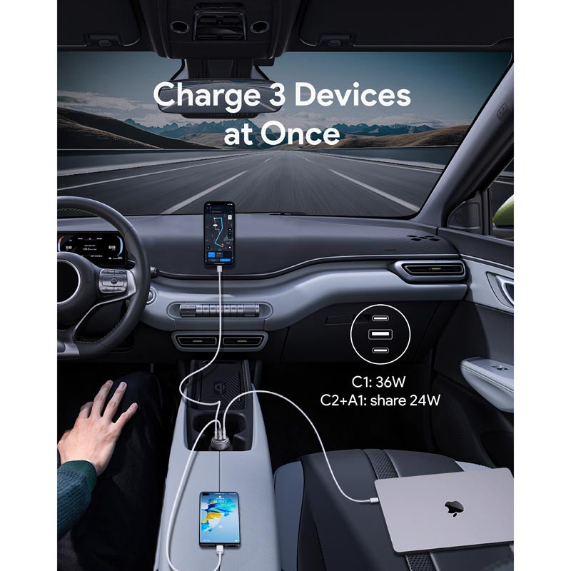 Aukey CC-P1 Pathfinder Mix 3 66W Fast Charging Car Charger (Dark Grey)