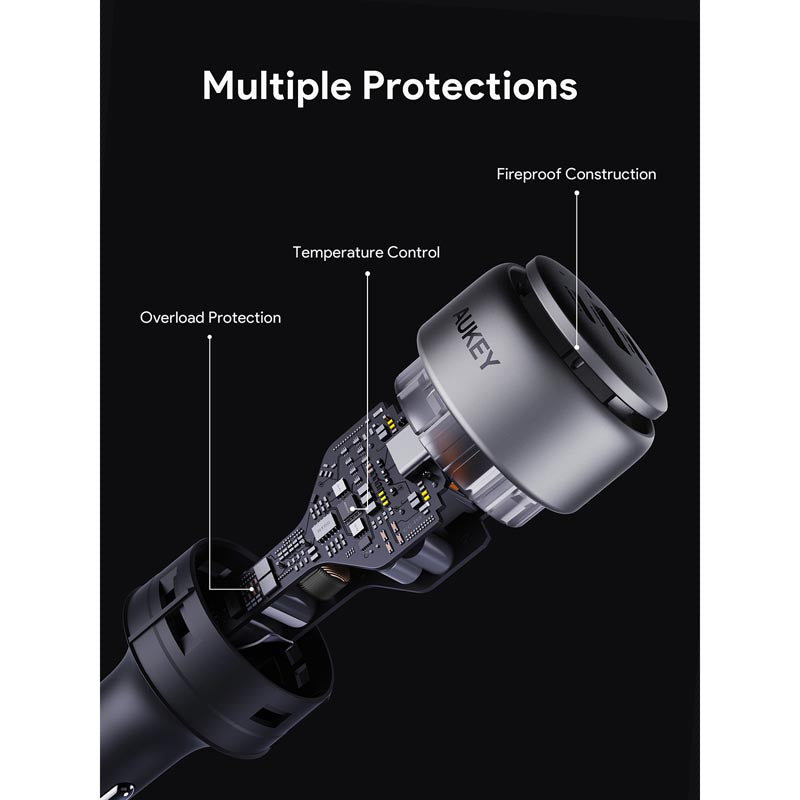 Aukey CC-P3 Pathfinder Mix 3 100W Fast Charging Car Charger (Dark Grey)