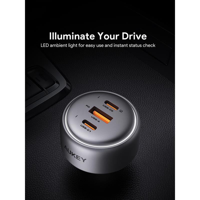 Aukey CC-P3 Pathfinder Mix 3 100W Fast Charging Car Charger (Dark Grey)