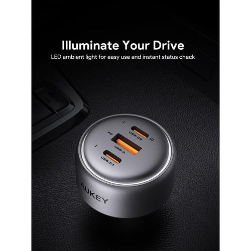 Aukey CC-P3 Pathfinder Mix 3 100W Fast Charging Car Charger (Dark Grey)