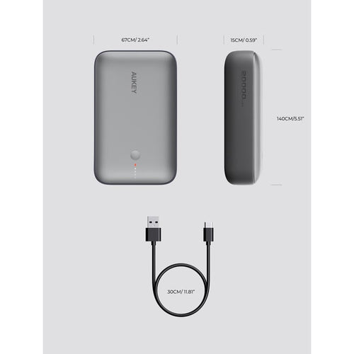 Aukey PB-Y57 Spark Mini 20000mAh Compact Fast Charging Power Bank with 20W PD (Grey)
