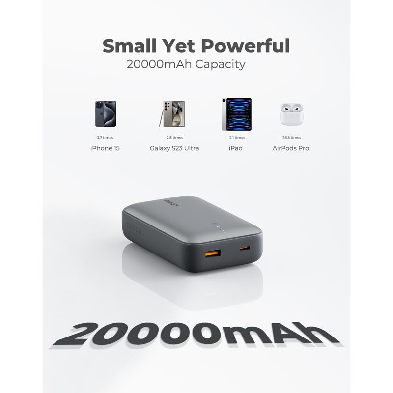 Aukey PB-Y57 Spark Mini 20000mAh Compact Fast Charging Power Bank with 20W PD (Grey)