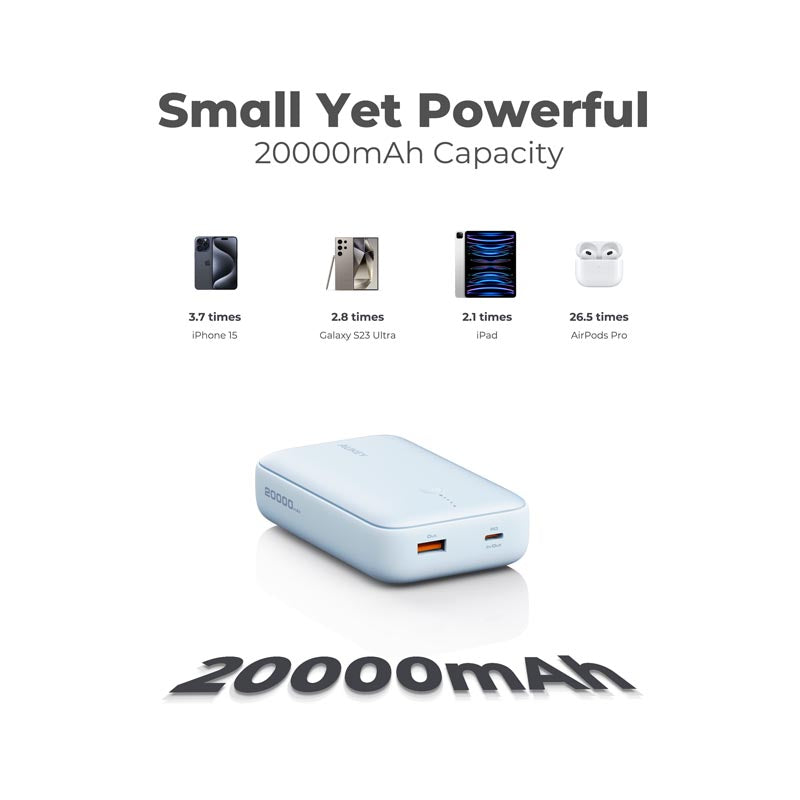 Aukey PB-Y57 Spark Mini 20000mAh Compact Fast Charging Power Bank with 20W PD (Blue)