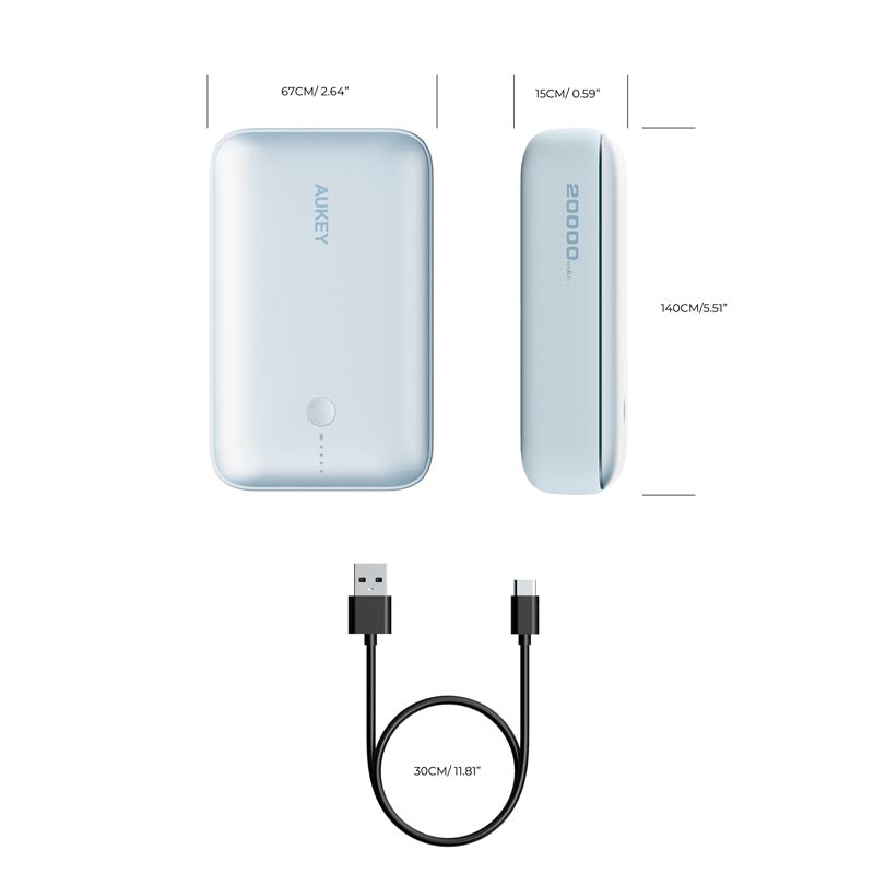 Aukey PB-Y57 Spark Mini 20000mAh Compact Fast Charging Power Bank with 20W PD (Blue)