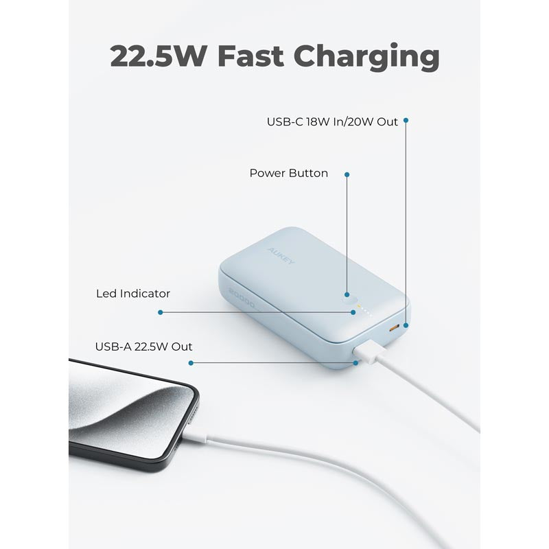 Aukey PB-Y57 Spark Mini 20000mAh Compact Fast Charging Power Bank with 20W PD (Blue)