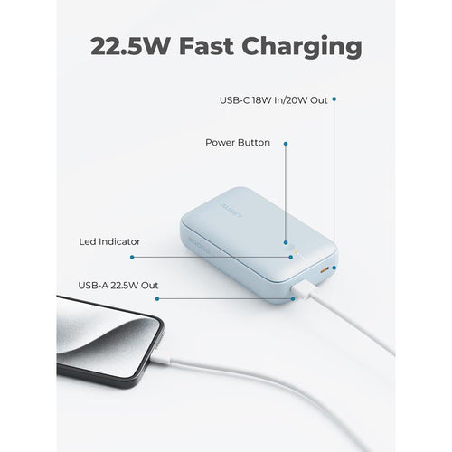 Aukey PB-Y57 Spark Mini 20000mAh Compact Fast Charging Power Bank with 20W PD (Blue)