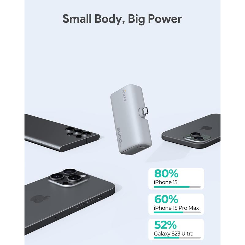 Aukey PB-Y59 Spark Mini 5000mAh Portable Power Bank with Built-in USB-C Port (White)