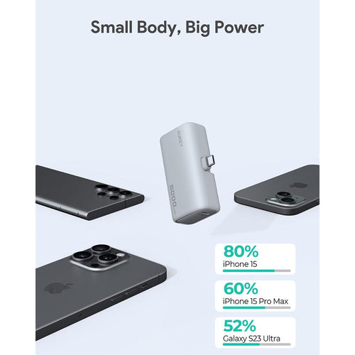 Aukey PB-Y59 Spark Mini 5000mAh Portable Power Bank with Built-in USB-C Port (White)
