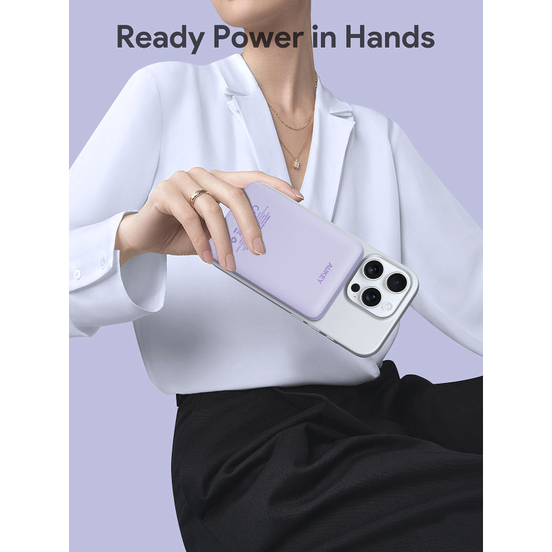 Aukey PB-MS03 MagFusion Slim 5000mAh Magnetic Wireless Charging Power Bank (Purple)