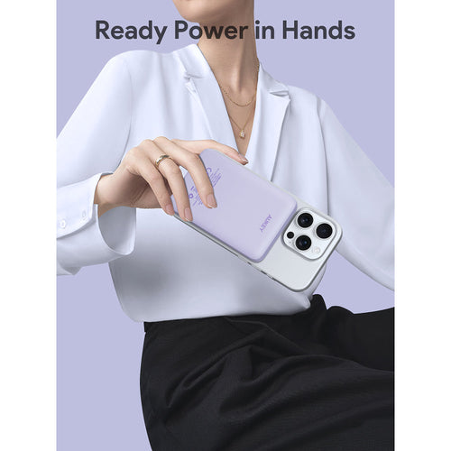 Aukey PB-MS03 MagFusion Slim 5000mAh Magnetic Wireless Charging Power Bank (Purple)