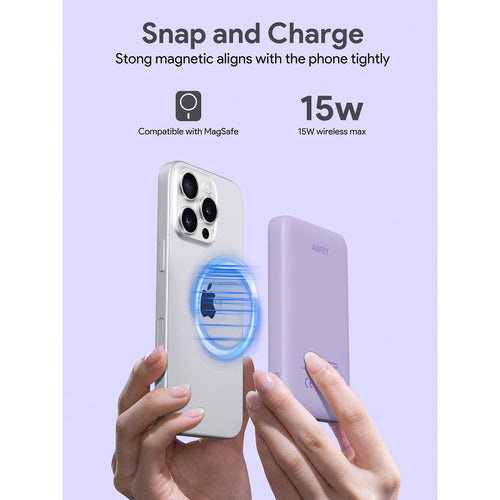 Aukey PB-MS03 MagFusion Slim 5000mAh Magnetic Wireless Charging Power Bank (Purple)