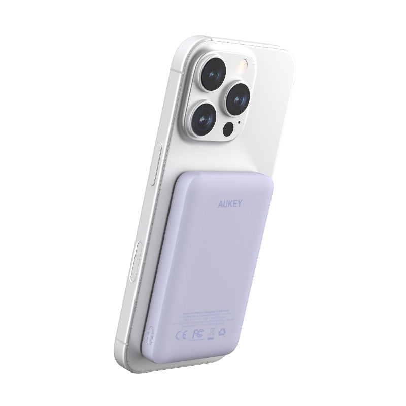 Aukey PB-MS03 MagFusion Slim 5000mAh Magnetic Wireless Charging Power Bank (Purple)