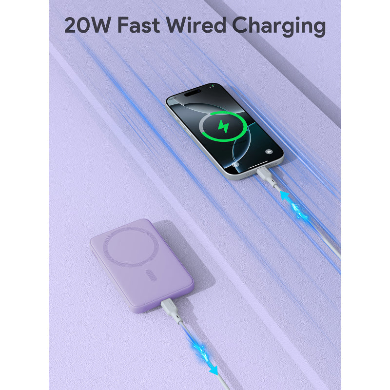 Aukey PB-MS03 MagFusion Slim 5000mAh Magnetic Wireless Charging Power Bank (Purple)