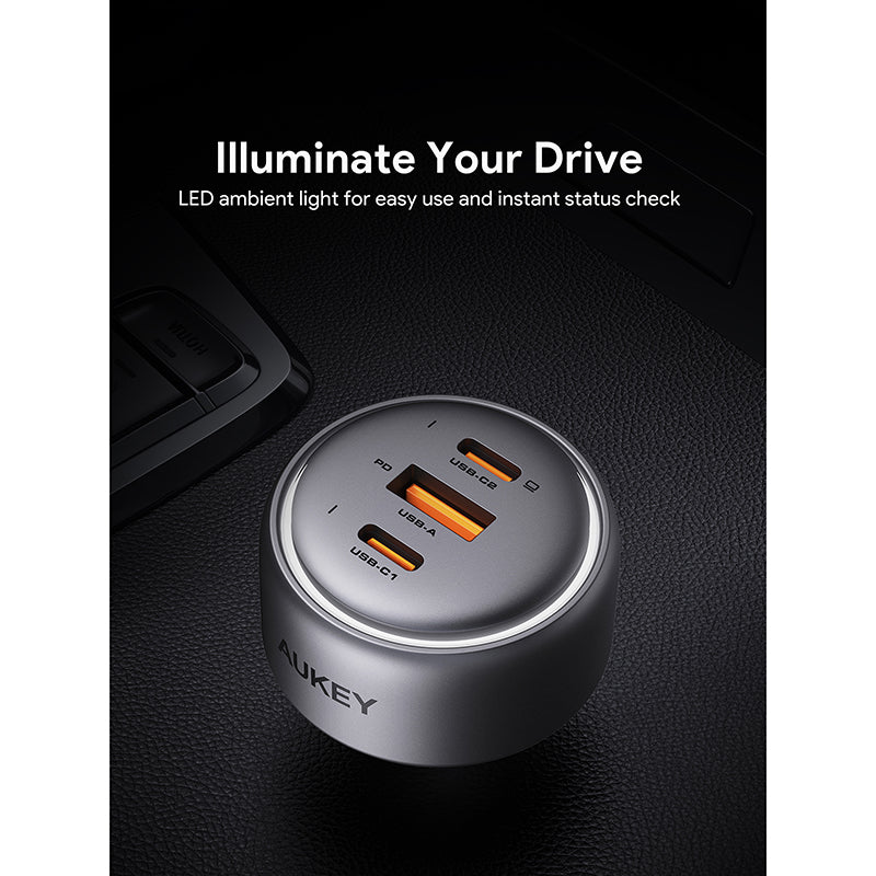 Aukey CC-P4 Pathfinder Mix 3 165W Fast Charging Car Charger (Gray)