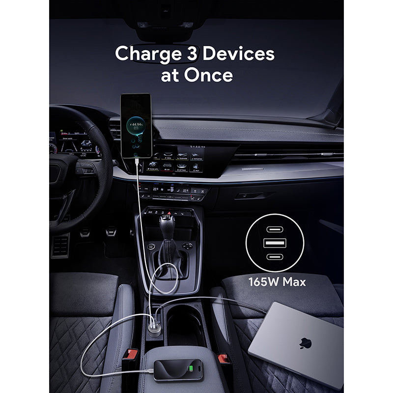 Aukey CC-P4 Pathfinder Mix 3 165W Fast Charging Car Charger (Gray)