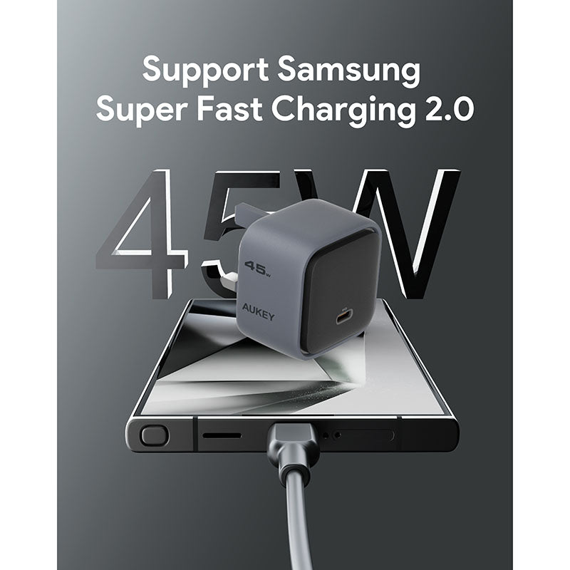 Aukey PA-C2 Comet 45W Fast Charging Wall Charger with GaN Technology - Gray