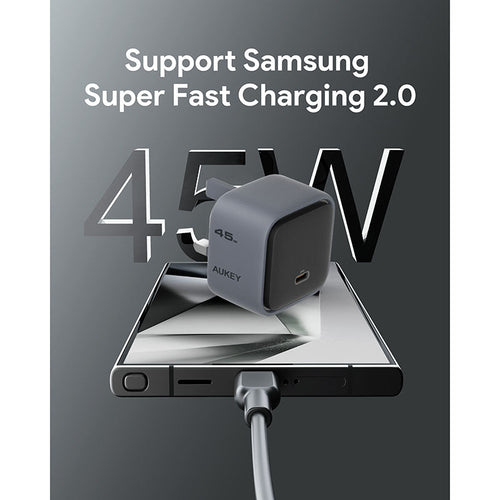 Aukey PA-C2 Comet 45W Fast Charging Wall Charger with GaN Technology - Gray