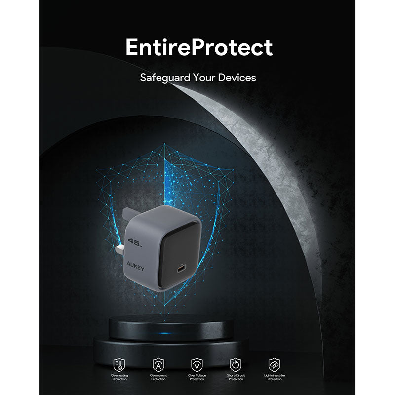 Aukey PA-C2 Comet 45W Fast Charging Wall Charger with GaN Technology - Gray