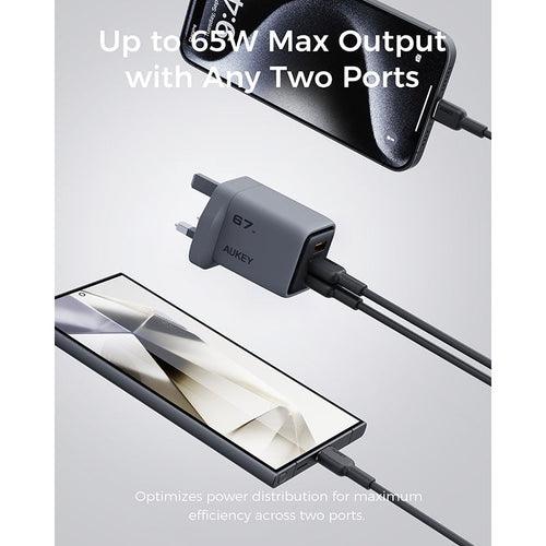 Aukey PA-C3 Comet Mix 3 67W Fast Charging Wall Charger with GaN Technology - Gray