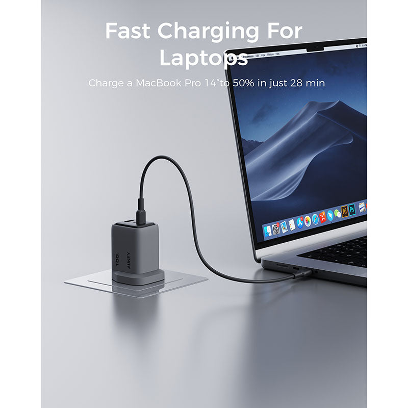 Aukey PA-C5 Comet Mix 3 100W Fast Charging Wall Charger with GaN Technology - Gray