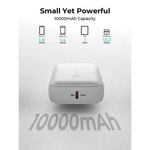 Aukey PB-Y55 Spark Mini 10000mAh Compact Fast Charging Power Bank with 20W PD (Frost White)