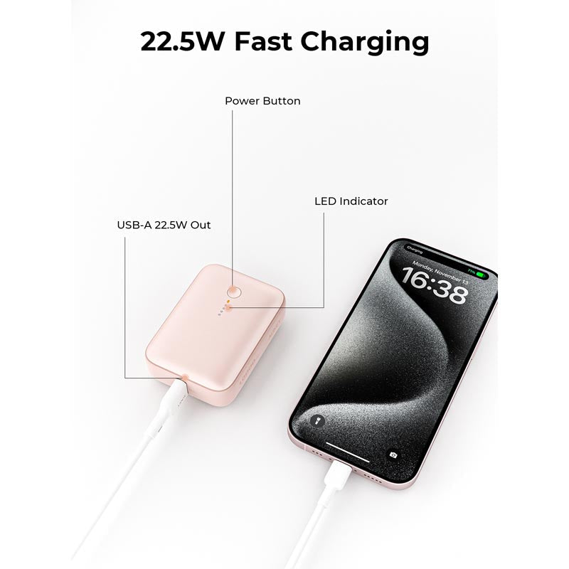 Aukey PB-Y55 Spark Mini 10000mAh Compact Fast Charging Power Bank with 20W PD (Pink)