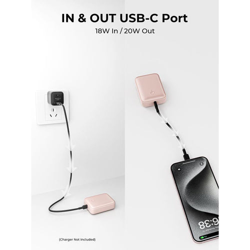 Aukey PB-Y55 Spark Mini 10000mAh Compact Fast Charging Power Bank with 20W PD (Pink)