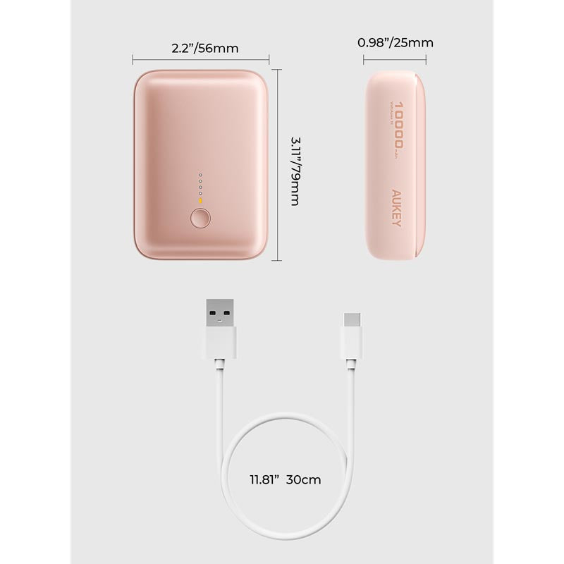 Aukey PB-Y55 Spark Mini 10000mAh Compact Fast Charging Power Bank with 20W PD (Pink)