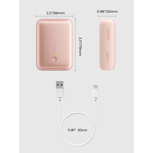 Aukey PB-Y55 Spark Mini 10000mAh Compact Fast Charging Power Bank with 20W PD (Pink)