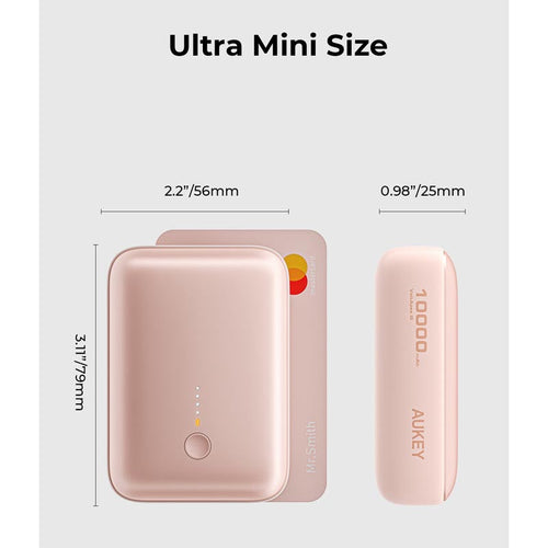 Aukey PB-Y55 Spark Mini 10000mAh Compact Fast Charging Power Bank with 20W PD (Pink)