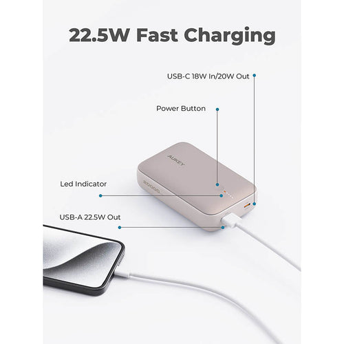 Aukey PB-Y57 Spark Mini 20000mAh Compact Fast Charging Power Bank with 20W PD (Desert Gold Titanium)