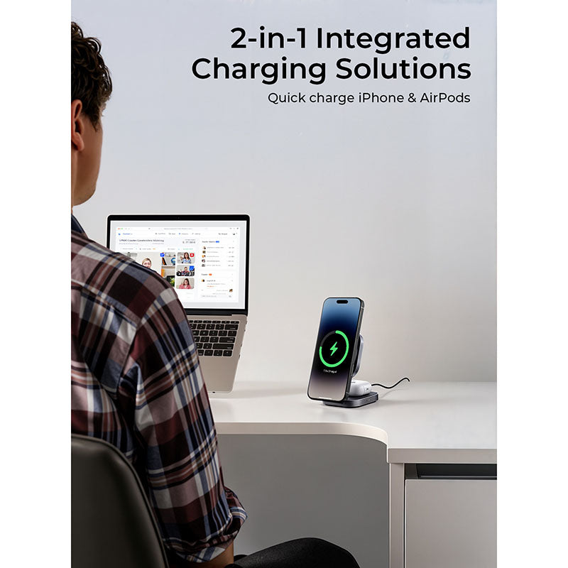 Aukey LC-MC211 MagFusion L 2-in-1 Foldable Qi2 Magnetic Fast Wireless Charging Station