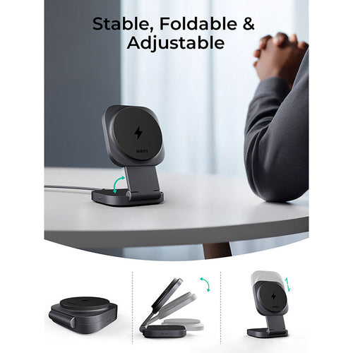Aukey LC-MC211 MagFusion L 2-in-1 Foldable Qi2 Magnetic Fast Wireless Charging Station
