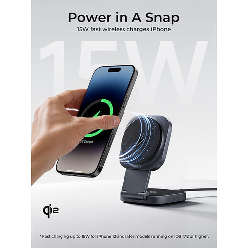 Aukey LC-MC211 MagFusion L 2-in-1 Foldable Qi2 Magnetic Fast Wireless Charging Station