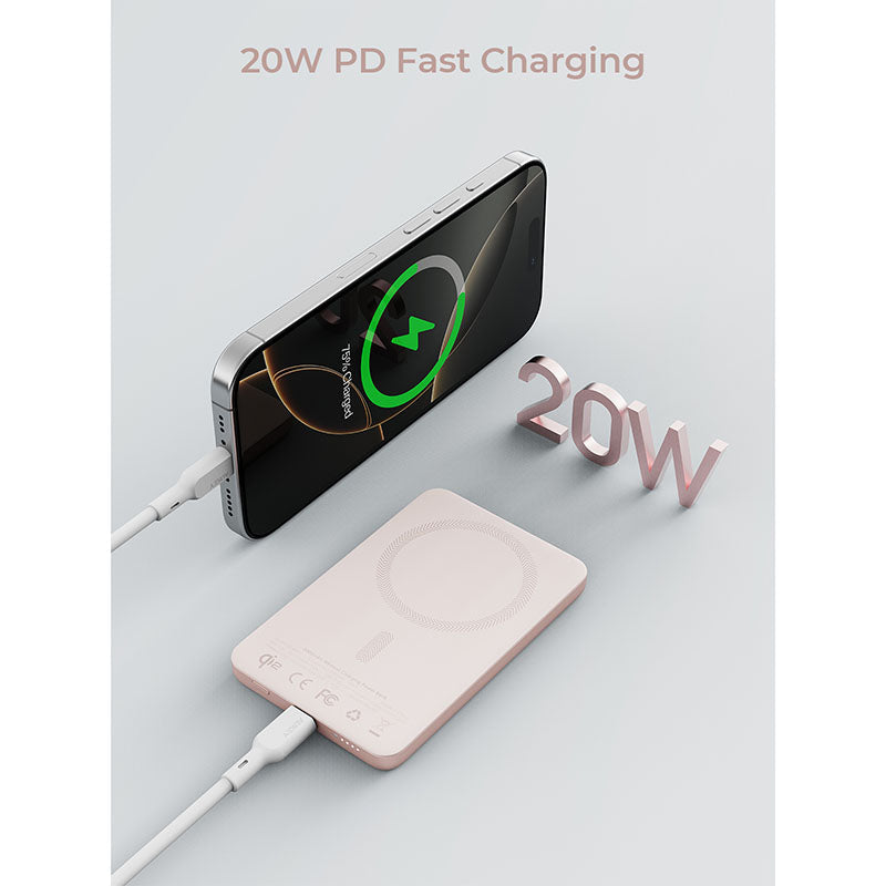 Aukey PB-MS07 MagFusion M Qi2 5000mAh Magnetic Wireless Power Bank - Dawn Peach