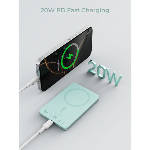Aukey PB-MS07 MagFusion M Qi2 5000mAh Magnetic Wireless Power Bank - Mint Blue